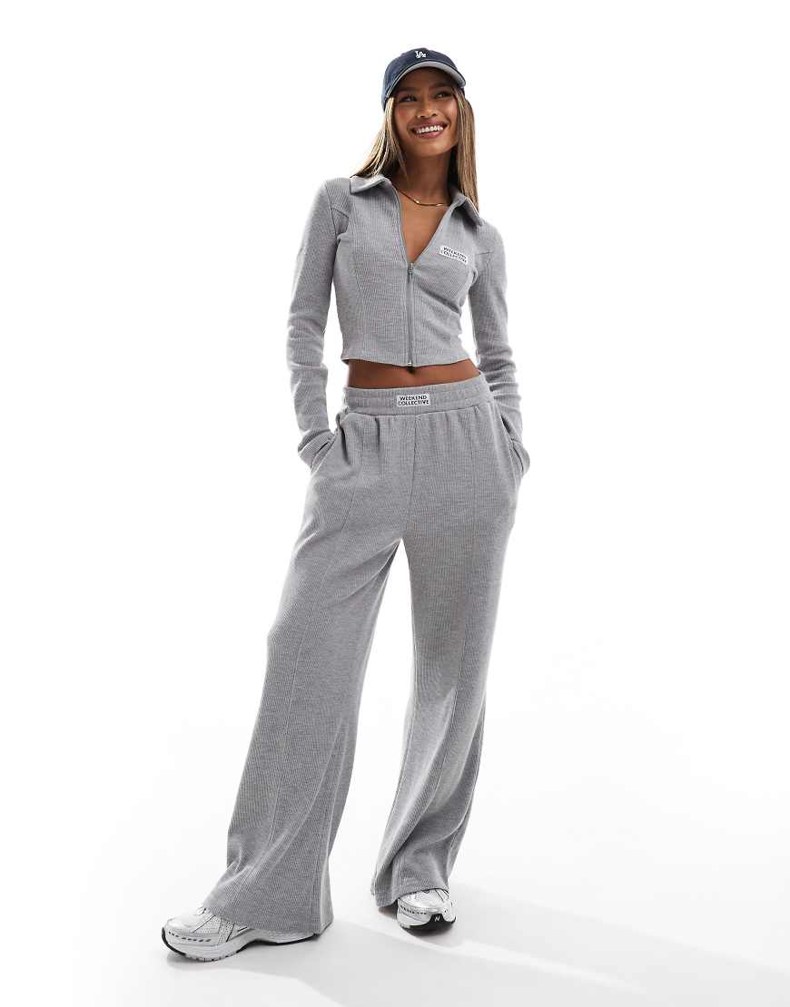 ASOS Weekend Collective - Jogginghose in meliertem Grau mit Waffelmuster und weitem Bein, Kombiteil von ASOS Weekend Collective