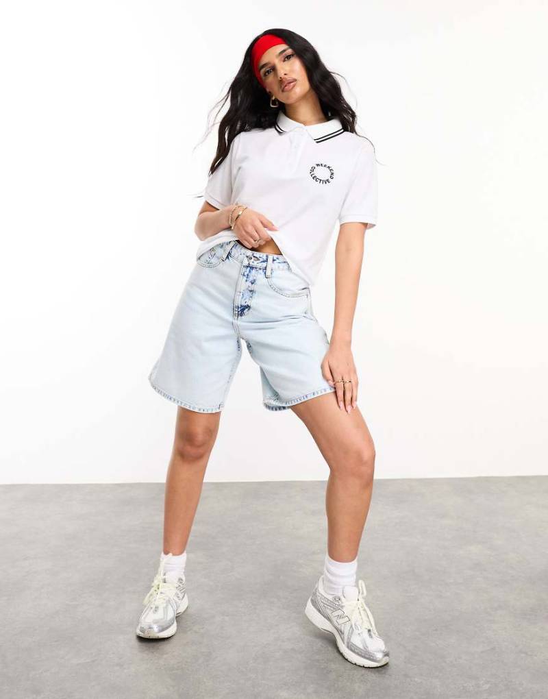 Weekend Collective - Longline-Jeans-Shorts in hellblauer Waschung von ASOS Weekend Collective