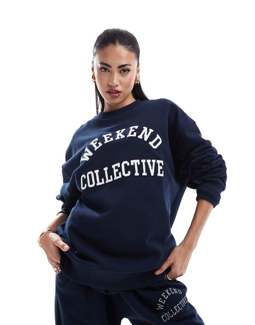 Weekend Collective - Oversize-Sweatshirt in Marineblau mit Logo, Kombiteil von ASOS Weekend Collective