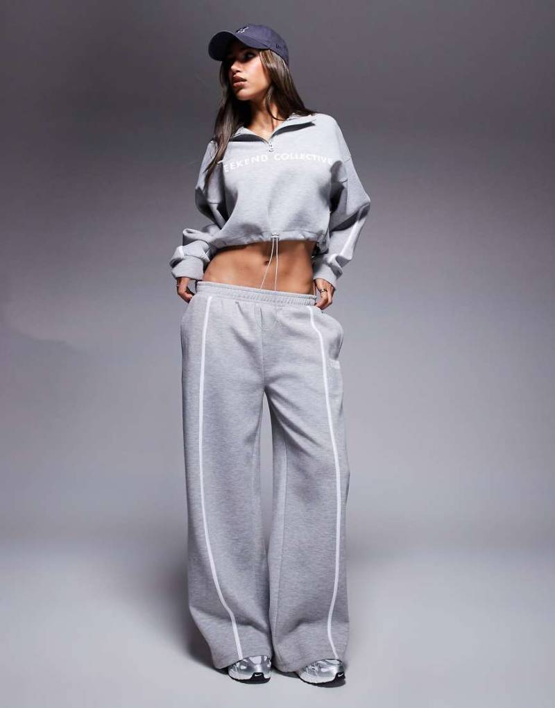 Weekend Collective - Jogginghose aus Neopren-Stoff in Grau meliert mit Streifendetail und weitem Bein, Kombiteil von ASOS Weekend Collective