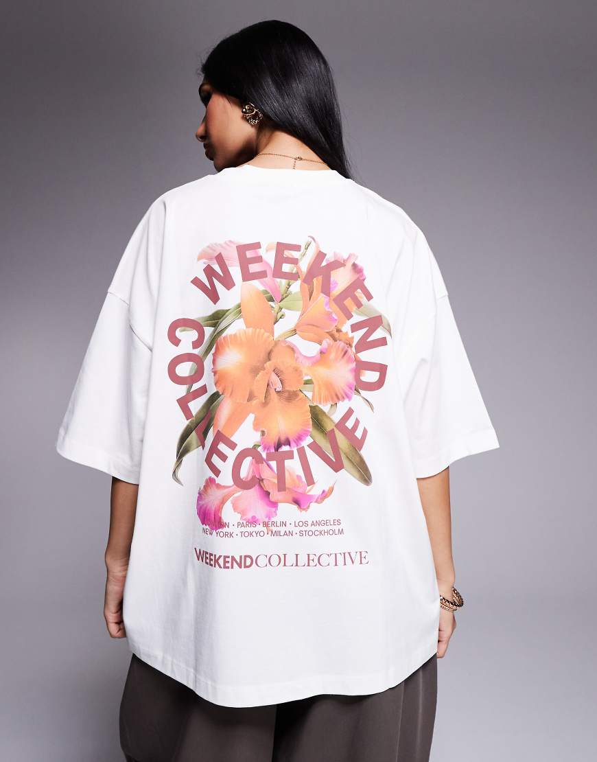 Weekend Collective - T-Shirt in Steinbeige mit Blumen-Print-Braun von ASOS Weekend Collective