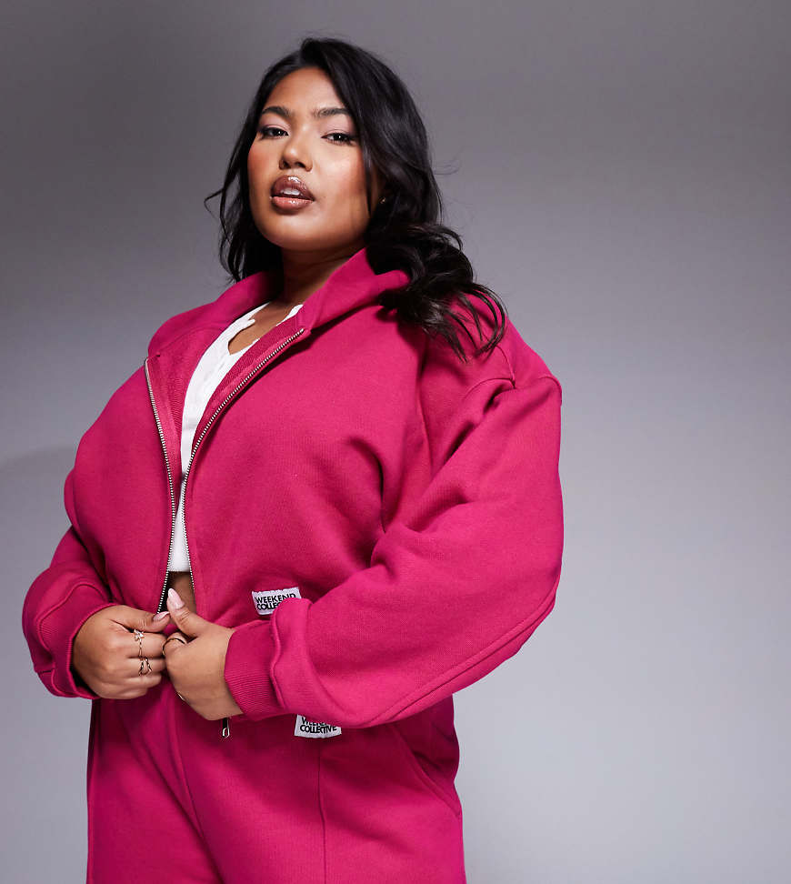 ASOS Curve - Weekend Collective - Jacke in Burgunderrosa mit kurzem Schnitt und gewebtem Etikett-Rot von ASOS Weekend Collective