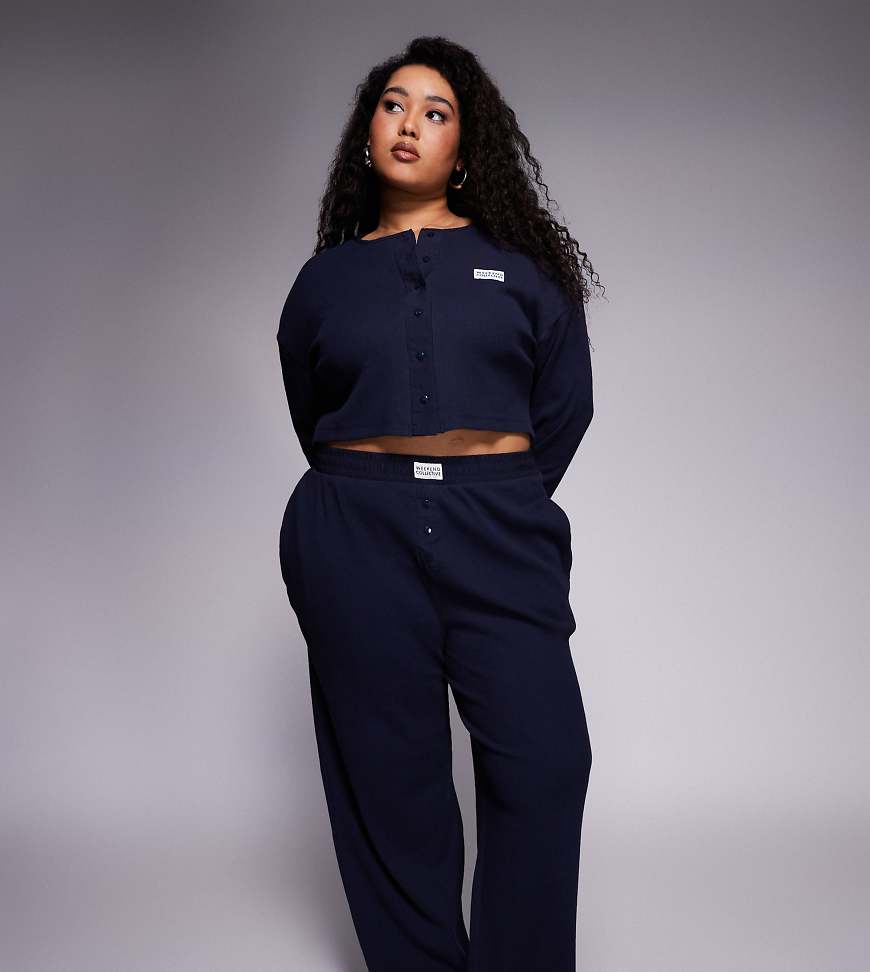 Weekend Collective Curve - Jogginghose in Marineblau mit weitem Bein und Nylon-Detail, Kombiteil von ASOS Weekend Collective