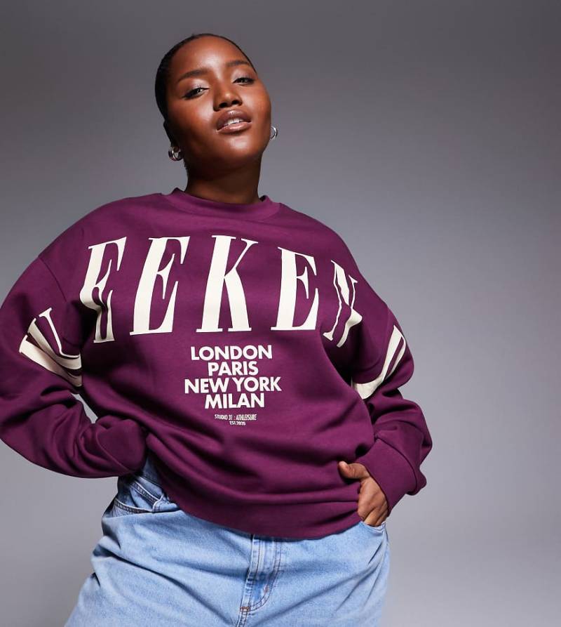 Weekend Collective Curve - Oversize-Sweatshirt in Pflaume mit Stapel-Logo-Rot von ASOS Weekend Collective