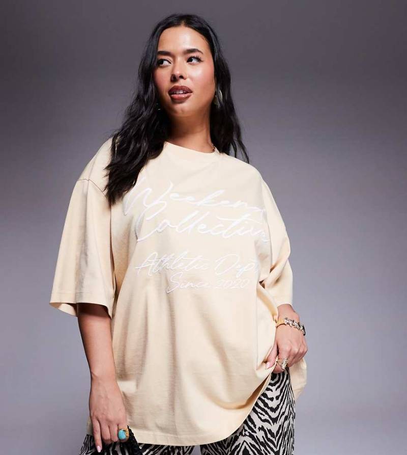 Weekend Collective Curve - Oversize-T-Shirt in Buttermilchgelb mit Kritzel-Logo von ASOS Weekend Collective