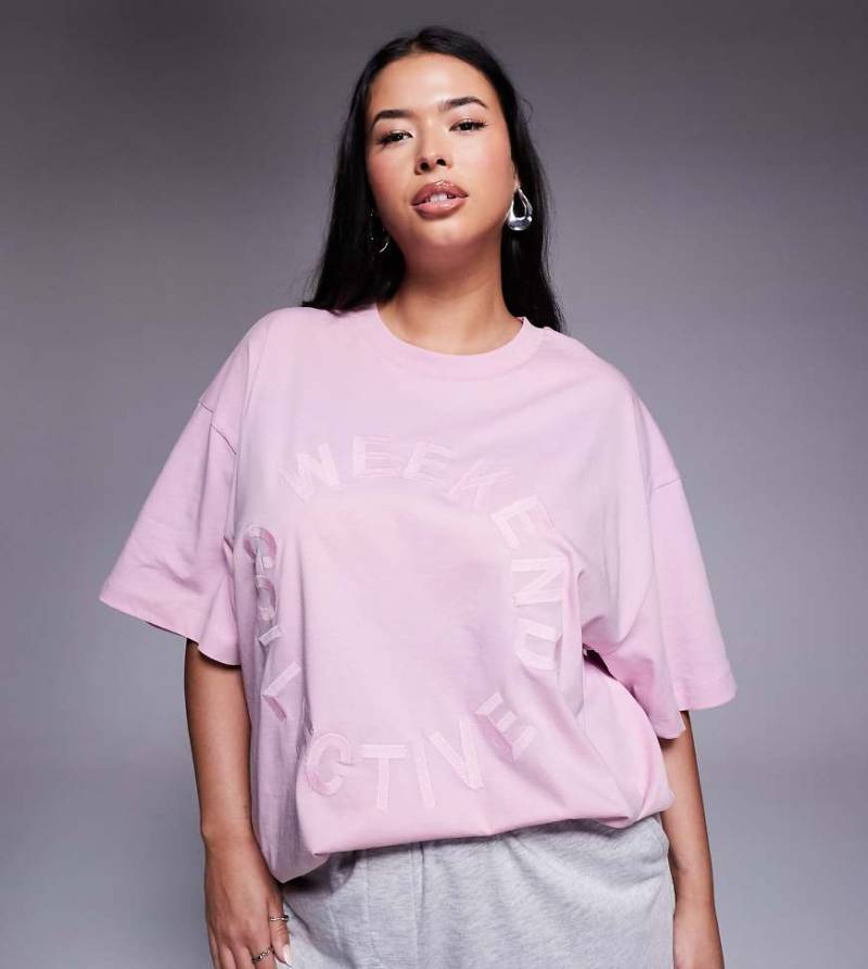Weekend Collective Curve - T-Shirt in Rosa mit rundem Print von ASOS Weekend Collective