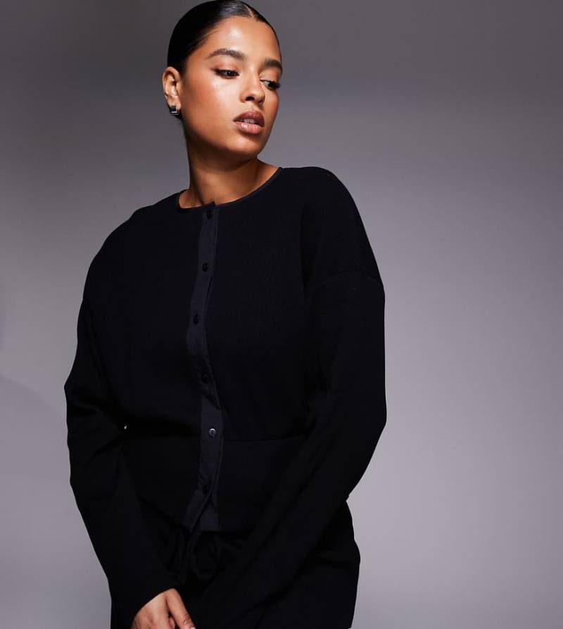 Weekend Collective Curve - Taillierte Strickjacke in Schwarz mit Waffelstruktur, Kombiteil von ASOS Weekend Collective