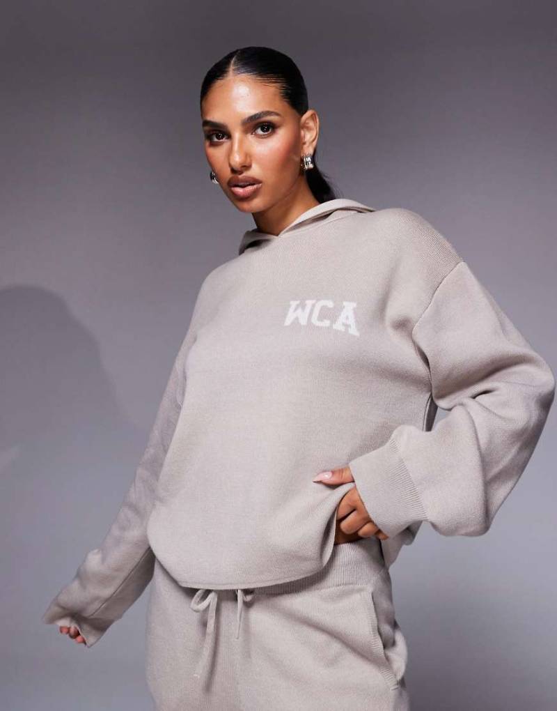 Weekend Collective - Kapuzenpullover aus Strick in Beige mit Grafikprint, Kombiteil-Neutral von ASOS Weekend Collective