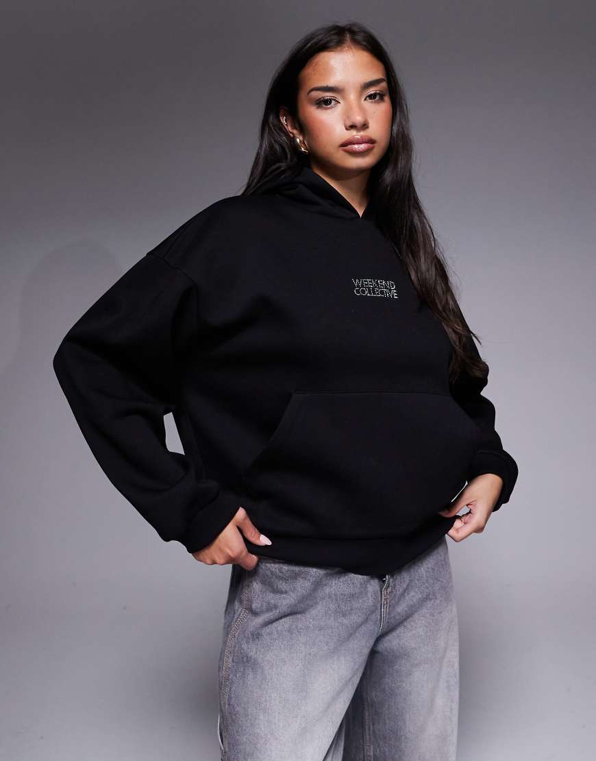 Weekend Collective - Kapuzenpullover in Schwarz mit Strass-Grafik von ASOS Weekend Collective