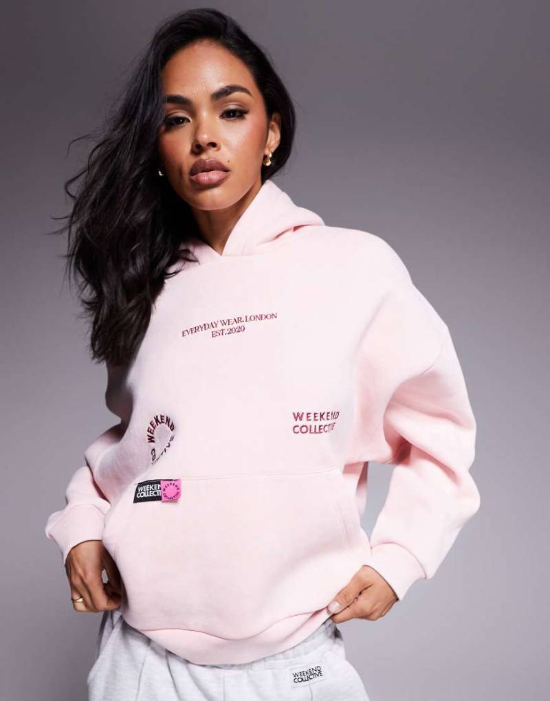 Weekend Collective - Kapuzenpullover in verwaschenem Rosa mit Logo-Details in leuchtendem Rosa von ASOS Weekend Collective