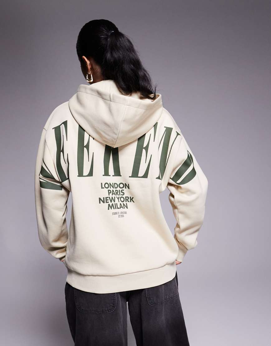 Weekend Collective - Oversize-Kapuzenpullover in Steinbeige mit Stapel-Logo auf dem Rücken-Neutral von ASOS Weekend Collective