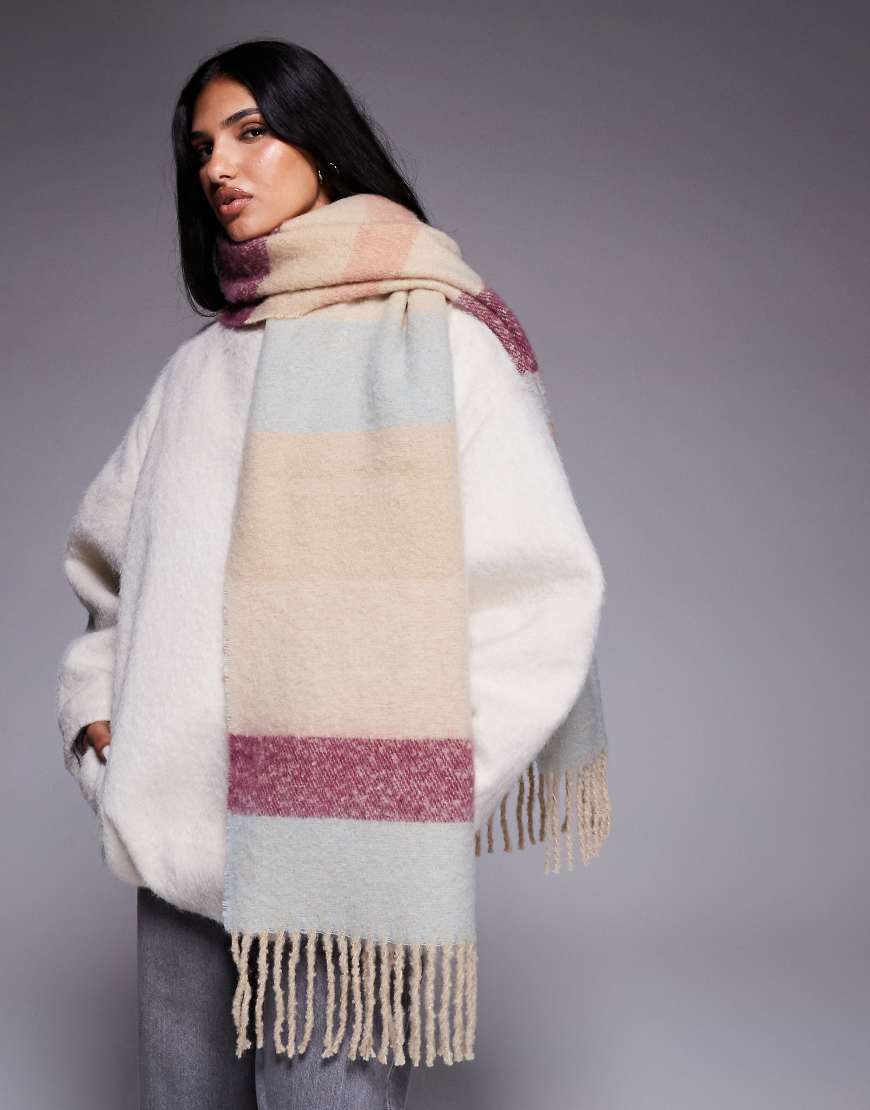 Weekend Collective - Oversize-Schal in Blau mit gemischtem Streifenmuster und gewebtem Etikett-Bunt Weekend Collective - Oversize-Schal in Blau mit gemischtem Streifenmuster und gewebtem Etikett-Bunt von ASOS Weekend Collective