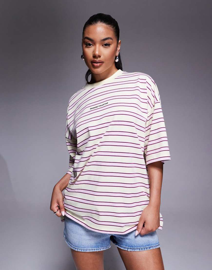 Weekend Collective - Oversize-T-Shirt in Gelb gestreift-Bunt von ASOS Weekend Collective