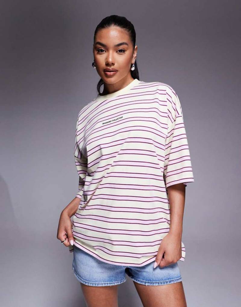Weekend Collective - Oversize-T-Shirt in Gelb gestreift-Bunt von ASOS Weekend Collective