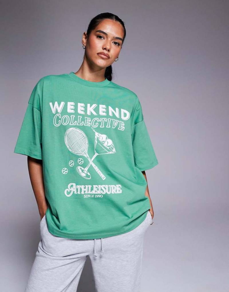 Weekend Collective - Oversize-T-Shirt in Grün mit „Athleisure"-Tennis Club-Grafikprint von ASOS Weekend Collective