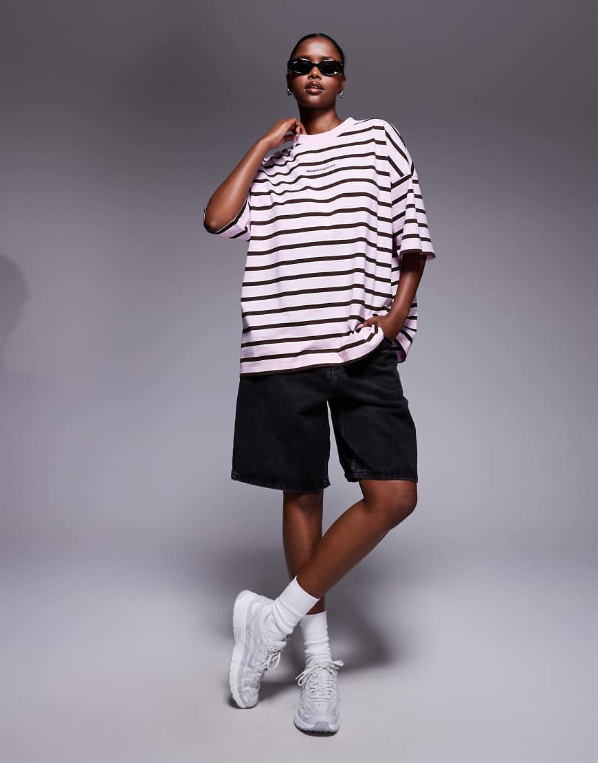 Weekend Collective - Oversize-T-Shirt in gestreiftem Rosa-Bunt von ASOS Weekend Collective