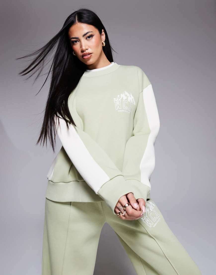 Weekend Collective - Ski-Sweatshirt in Salbeigrün mit Nahtdetail, Kombiteil von ASOS Weekend Collective