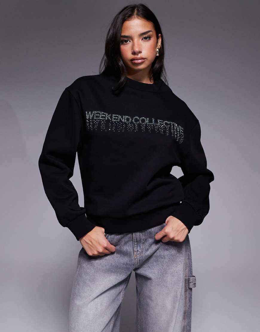 Weekend Collective - Sweatshirt in Schwarz mit Strass-Grafik von ASOS Weekend Collective