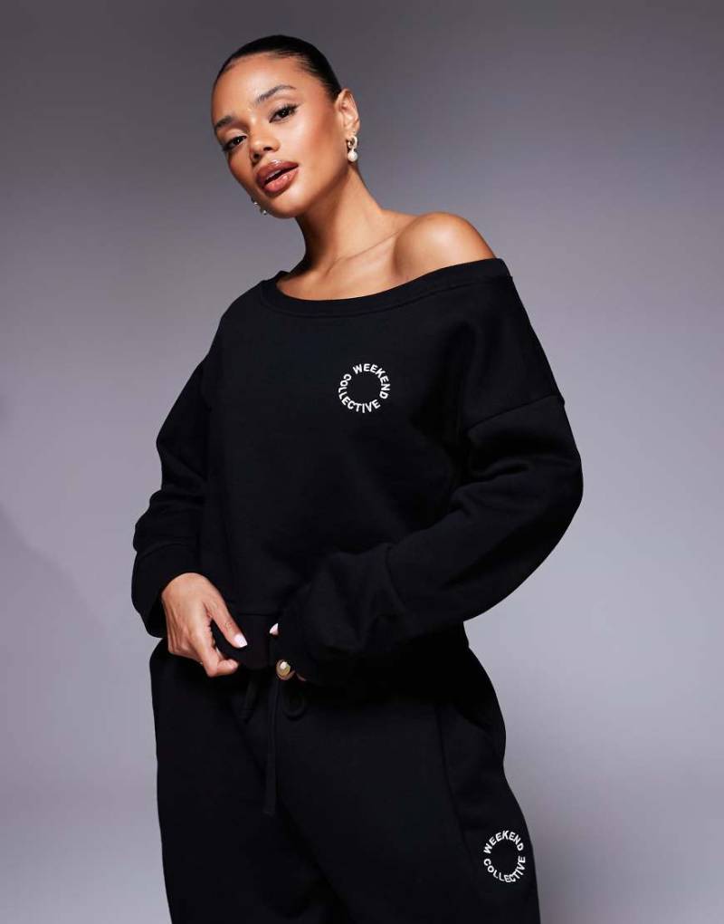 Weekend Collective - Sweatshirt in Schwarz mit schulterfreiem Schnitt, Kombiteil von ASOS Weekend Collective
