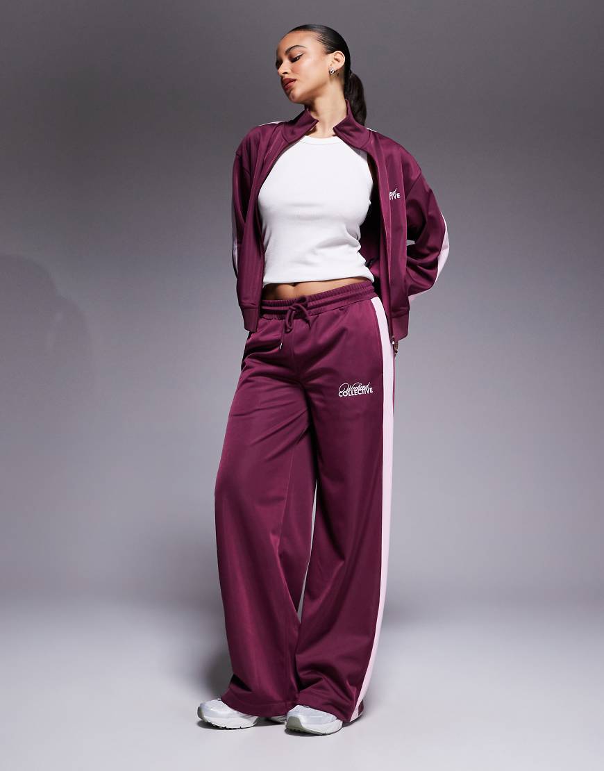 Weekend Collective - Trainings-Jogginghose aus Poly-Trikot in Burgunderrot mit weitem Bein, Kombiteil von ASOS Weekend Collective