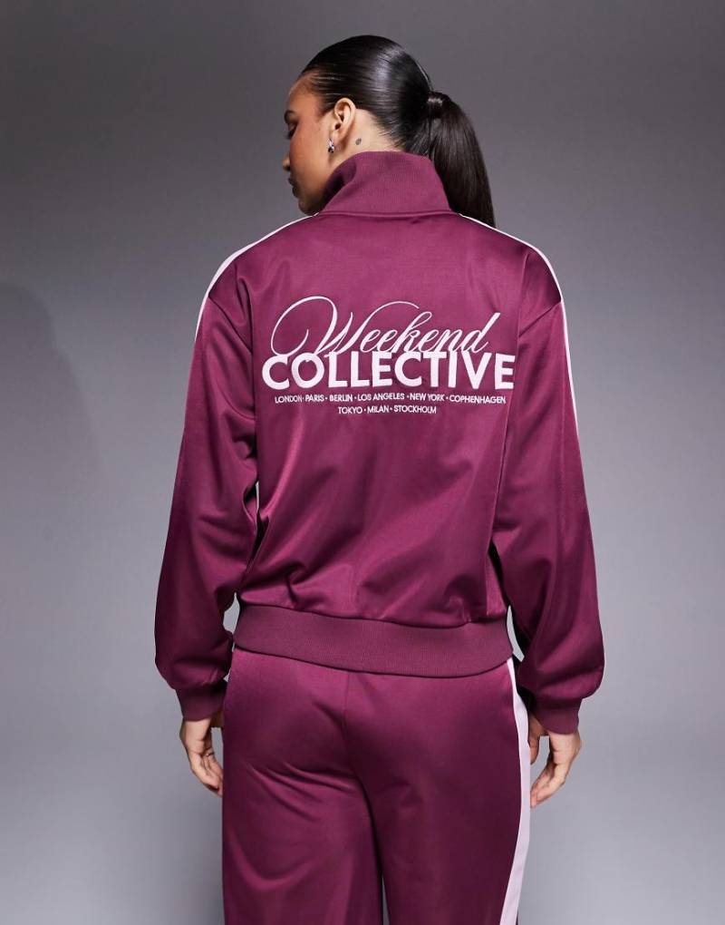 Weekend Collective - Trainingsoberteil aus Poly-Trikot in Burgunderrot mit durchgehendem Reißverschluss, Kombiteil von ASOS Weekend Collective
