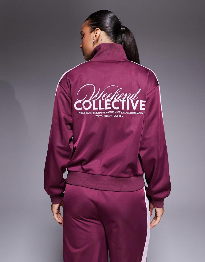 Weekend Collective - Trainingsoberteil aus Poly-Trikot in Burgunderrot mit durchgehendem Reißverschluss, Kombiteil von ASOS Weekend Collective