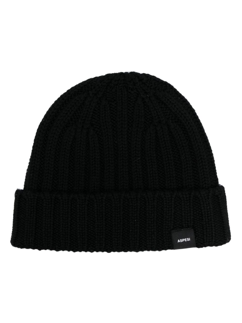 ASPESI Gerippte Beanie mit Logo-Patch - Schwarz von ASPESI