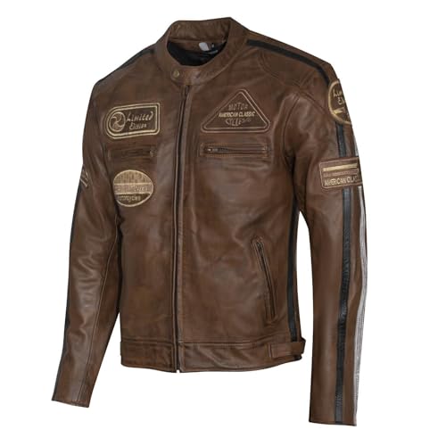 ASPIDEX Cafe Racer Damen-Motorradjacke aus Leder im Vintage-Stil, braun, L von ASPIDEX