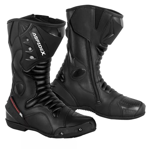 ASPIDEX Herren-Motorrad-Rennstiefel Lange wasserdichte Motorradschuhe aus Leder, Schwarz , 45 EU von ASPIDEX