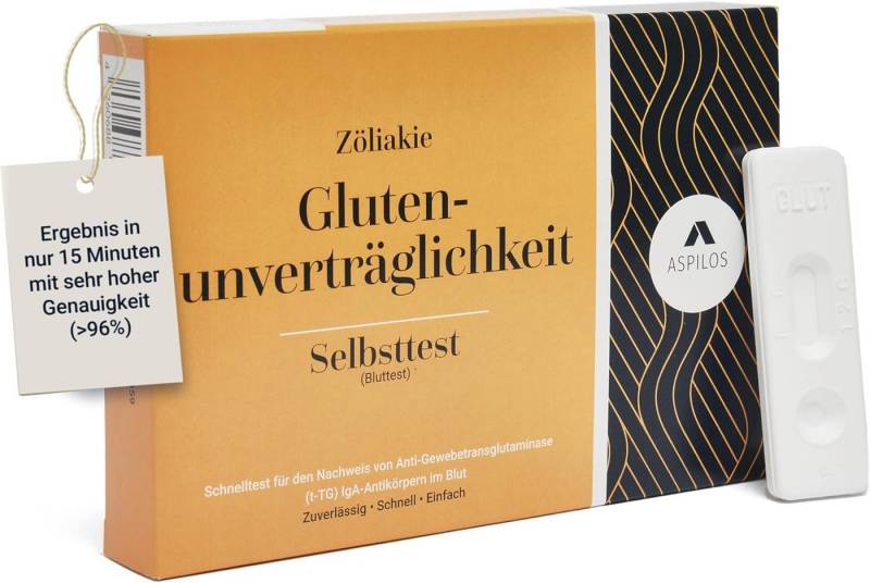 ASPILOS Hämoglobin-Schnelltest Glutenunverträglichkeit Selbsttest für Zuhause in 15 Minuten, Bluttest, selbst durchführbar, Anti-t-TG-IgA-Antikörper, 1-tlg., Glutenstatus, Zöliakie Test, Unverträglichkeiten, medizinischer Test von ASPILOS