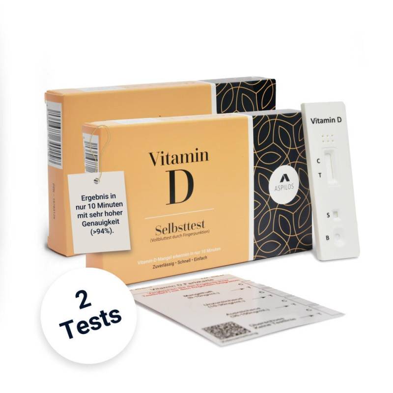 ASPILOS Hämoglobin-Schnelltest Vitamin D Mangel Selbsttest für Zuhause in 10 Minuten, Bluttest, selbst durchführbar, 25-Hydroxy-Vitamin D, 2-tlg., Schnelltest bei Müdigkeit & Erschöpfung, medizinischer Test von ASPILOS