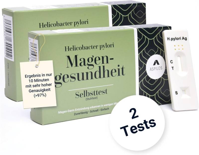 ASPILOS Helicobacter Pylori-Schnelltest Magengesundheit Selbsttest für Zuhause in 10 Minuten, selbst durchführbar, H. pylori Test, 2-tlg., Stuhltest, Helicobacter Test, Magen Darm Gesundheit von ASPILOS