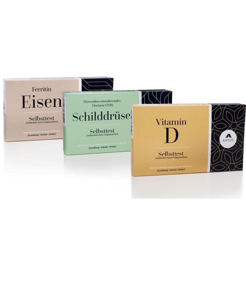 ASPILOS PSA-Schnelltest Medizinisches Selbsttest Bundle (Vitamin D + Schilddrüse + Eisen) von ASPILOS