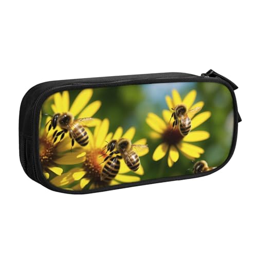 ASPOIJHN (Bienen und Blume) großes Fassungsvermögen, doppellagiges Federmäppchen, Schreibwaren-Aufbewahrungstasche, tragbarer Stift-Organizer für Schule, Bürobedarf, Bienen und Blumen, Einheitsgröße, von ASPOIJHN