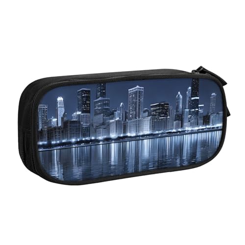 ASPOIJHN (Chicago reflektiert) großes Fassungsvermögen, doppellagiges Federmäppchen, Schreibwaren-Aufbewahrungstasche, tragbarer Stift-Organizer für Schule, Bürobedarf, Chicago Reflected, von ASPOIJHN