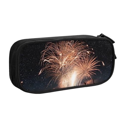 ASPOIJHN (Fireworks) Federmäppchen mit großem Fassungsvermögen, doppellagig, Schreibwaren-Aufbewahrungstasche, tragbarer Stift-Organizer für Schule, Bürobedarf, Feuerwerk, Einheitsgröße, Krawattenetui von ASPOIJHN