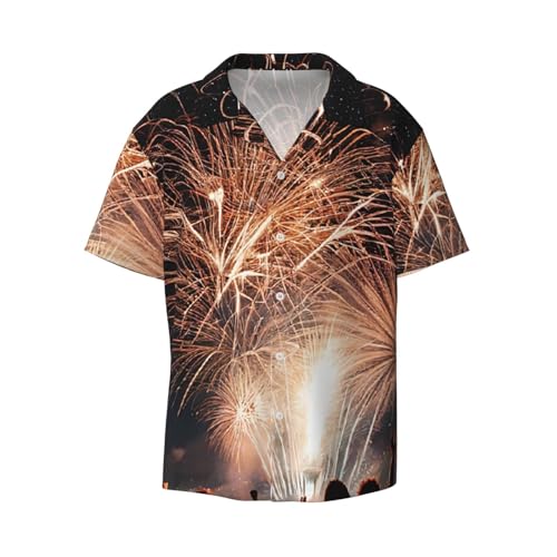 ASPOIJHN (Fireworks) Herren Casual Kurzarm Hemd Hawaiihemd Stilvolle Button Down Strandhemd für Alltag, Feuerwerk, 4XL von ASPOIJHN