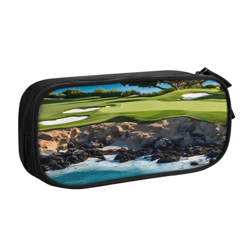 ASPOIJHN (Hawaii Beach Golfplatz) Großes Fassungsvermögen, doppellagiges Federmäppchen, Schreibwaren-Aufbewahrungstasche, tragbarer Stift-Organizer für Schule, Bürobedarf, Hawaii Beach Golfplatz, von ASPOIJHN