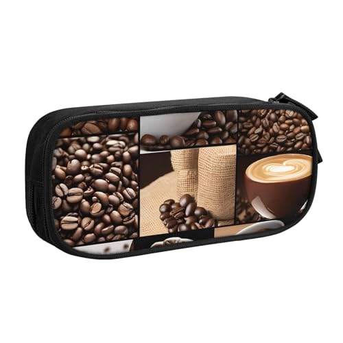 ASPOIJHN (Kaffee-Collage) großes Fassungsvermögen, doppellagiges Federmäppchen, Schreibwaren-Aufbewahrungstasche, tragbarer Stift-Organizer für Schule, Bürobedarf, Kaffee-Collage, Einheitsgröße, von ASPOIJHN