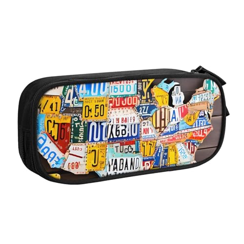 ASPOIJHN (Kennzeichenkarte) großes Fassungsvermögen, doppellagiges Federmäppchen, Schreibwaren-Aufbewahrungstasche, tragbarer Stift-Organizer für Schule, Bürobedarf, Nummernschildkarte, Einheitsgröße, von ASPOIJHN
