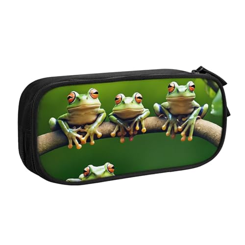 ASPOIJHN (Lustige Frösche), großes Fassungsvermögen, doppellagig, Federmäppchen, Schreibwaren, Aufbewahrungstasche, tragbarer Stift-Organizer für Schule, Bürobedarf, Lustige Frösche, Einheitsgröße, von ASPOIJHN