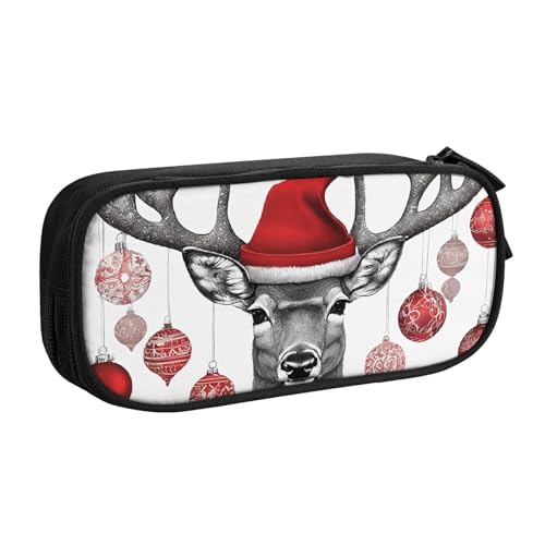ASPOIJHN (Lustiger Weihnachtselch) großes Fassungsvermögen, doppellagiges Federmäppchen, Schreibwaren-Aufbewahrungstasche, tragbarer Stift-Organizer für Schule, Bürobedarf, Lustiger Weihnachts-Elch, von ASPOIJHN