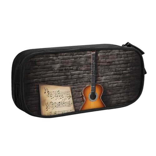 ASPOIJHN (Note Gitarre) Großes Fassungsvermögen, doppellagiges Federmäppchen, Schreibwaren-Aufbewahrungstasche, tragbarer Stift-Organizer für Schule, Bürobedarf, Note Gitarre, Einheitsgröße, von ASPOIJHN