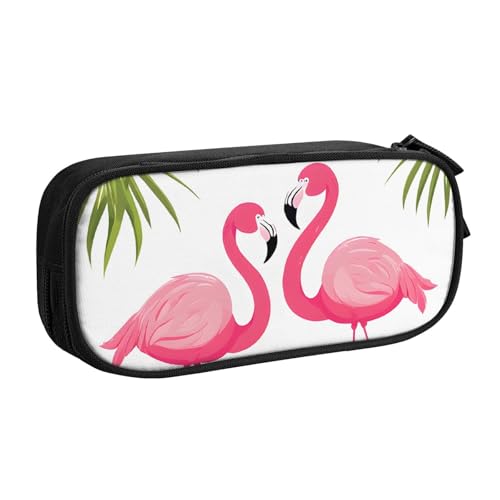 ASPOIJHN (Palmblatt- und Flamingo-Paar) großes Fassungsvermögen, doppellagiges Federmäppchen, Schreibwaren-Aufbewahrungstasche, tragbarer Stift-Organizer für Schule, Bürobedarf, Palmblatt und von ASPOIJHN