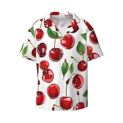 ASPOIJHN (Red Cherries) Herren Casual Kurzarm Hemd Hawaiihemd Stilvolle Button Down Strandhemd für Alltag, Rot Kirschen, L von ASPOIJHN