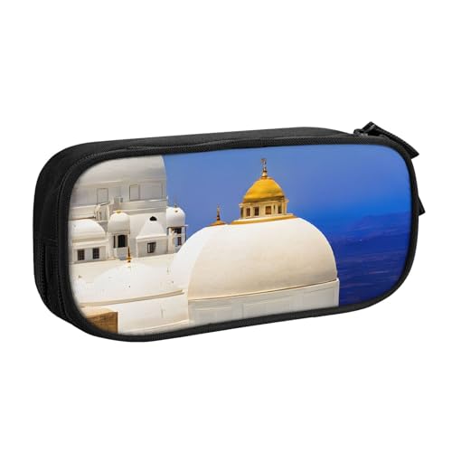 ASPOIJHN (Santorini Griechische Insel Meer View) Große Kapazität Doppellagiges Federmäppchen Schreibwaren Aufbewahrungstasche Tragbarer Stift-Organizer für Schule Bürobedarf, Santorini Griechische von ASPOIJHN