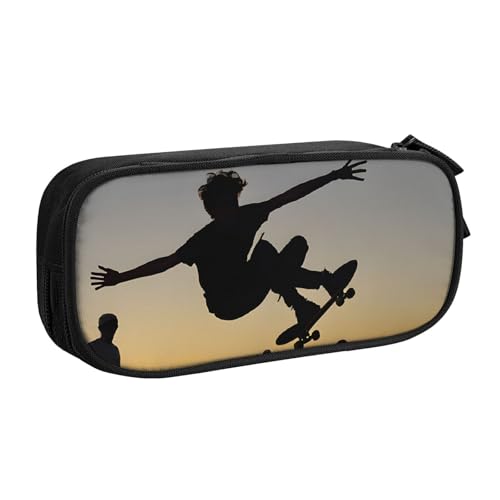 ASPOIJHN (Skateboard) Federmäppchen mit großer Kapazität, doppellagig, Schreibwaren, Aufbewahrungstasche, tragbarer Stift-Organizer für Schule, Bürobedarf, Skateboard, Einheitsgröße, Krawattenetui von ASPOIJHN