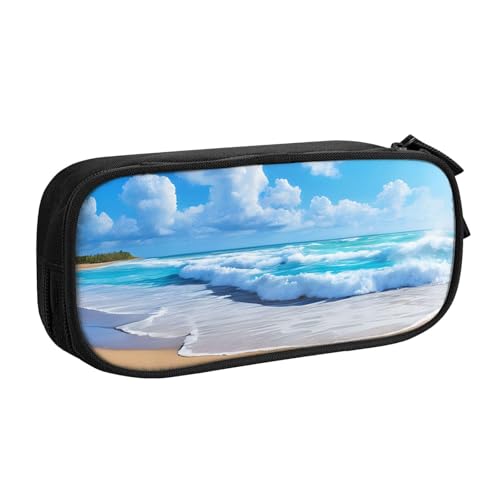 ASPOIJHN (Strand und Meer) großes Fassungsvermögen, doppellagiges Federmäppchen, Schreibwaren-Aufbewahrungstasche, tragbarer Stift-Organizer für Schule, Bürobedarf, Strand und Meer, Einheitsgröße, von ASPOIJHN