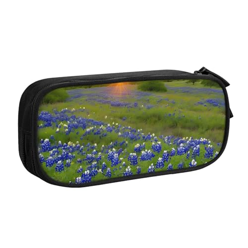 ASPOIJHN (Texas Bluebonnets-Szenerie), großes Fassungsvermögen, doppellagig, Federmäppchen, Schreibwaren, Aufbewahrungstasche, tragbarer Stift-Organizer für Schule, Bürobedarf, Texas Bluebonnets von ASPOIJHN