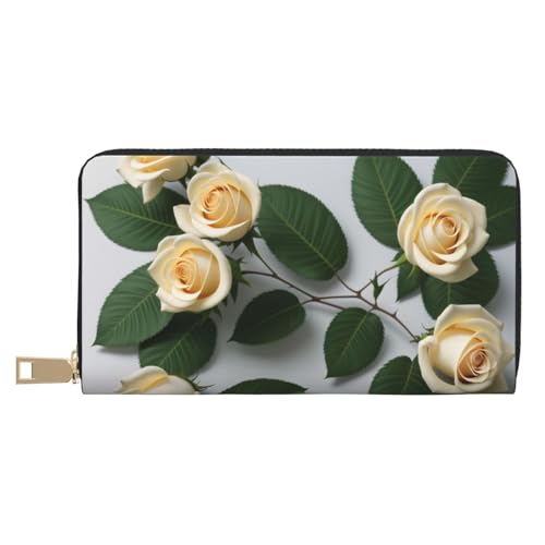 ASPOIJHN (White Rose) Geldbörse aus PU-Leder, mehrere Fächer, Kartenetui, stilvolle Geldbörse mit Reißverschluss für Karten, Münzen, Rechnungen, white rose, Einheitsgröße von ASPOIJHN